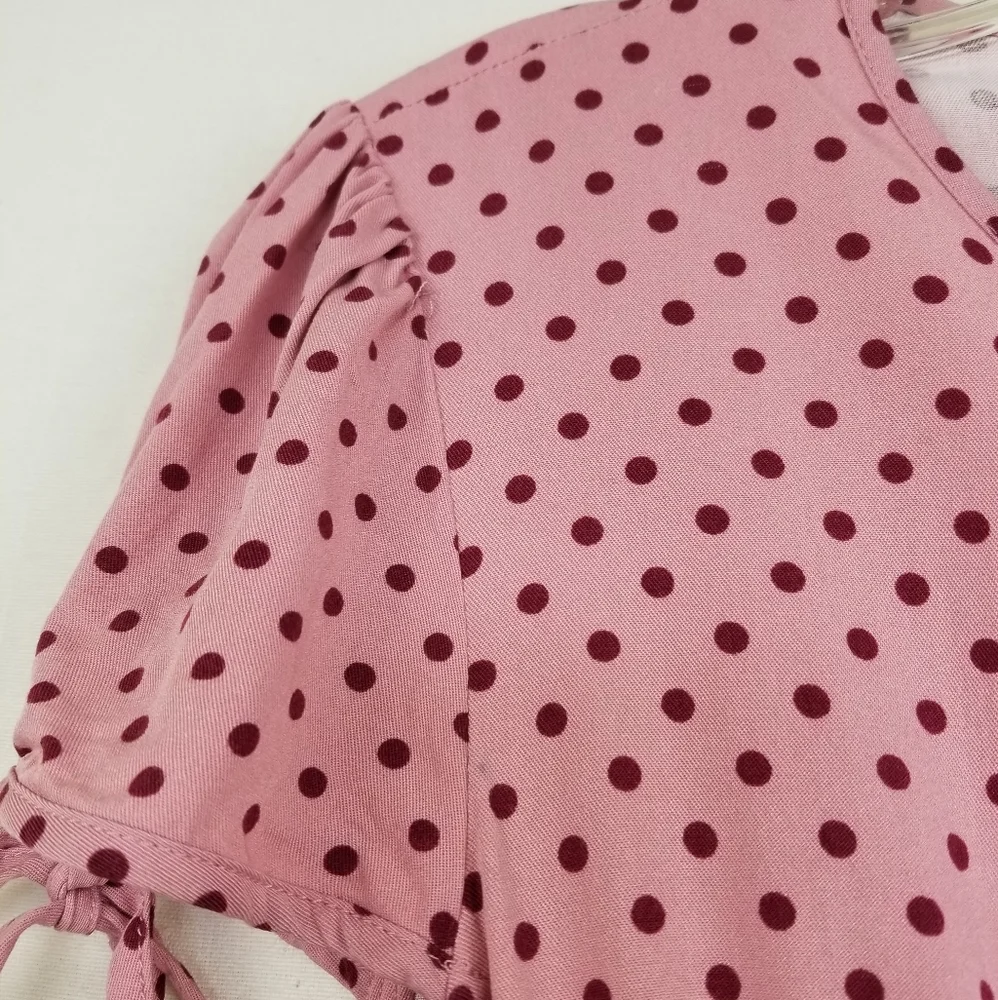 Gal Meets Glam Corinne Mauve Polka Dot Cinch Waist A-line Dress Size Small - Picture 15 of 15
